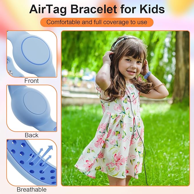 Waterproof Bracelet Compatible with AirTag for Kids (2 Pack), Protective Case GPS Tracker Holder for Child with Full Coverage Hidden Design, Soft Silicone Anti-Lost Wristband Cover for Toddler BWBB