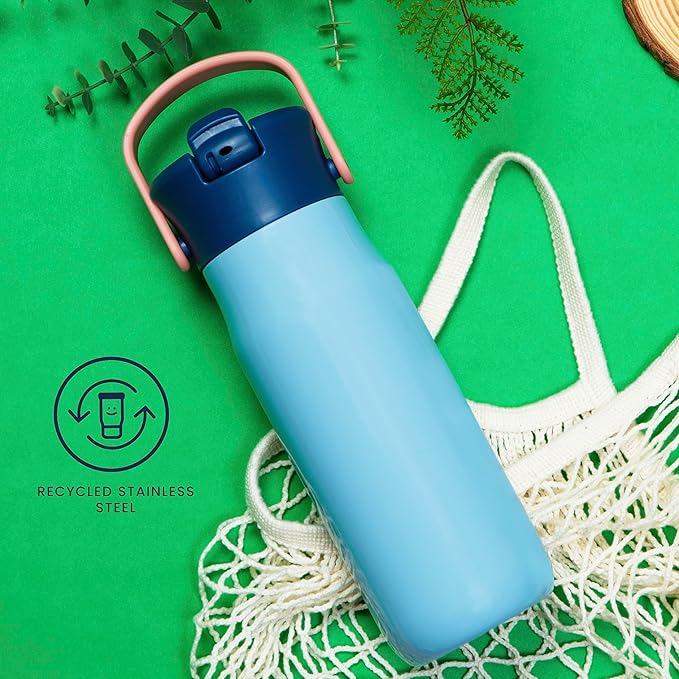 Zak Designs Harmony Hello Kitty 20oz Water Bottle for Travel or At Home, Recycled Stainless Steel is Leak-Proof When Closed and Vacuum Insulated with Straw Lid and Carry Handle