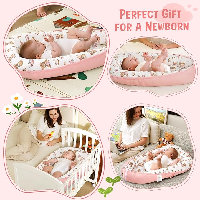 HKAI Baby Lounger – Soft Cotton Infant Floor Seat for Newborn to 24 Months, Portable Baby Essentials for Boys & Girls