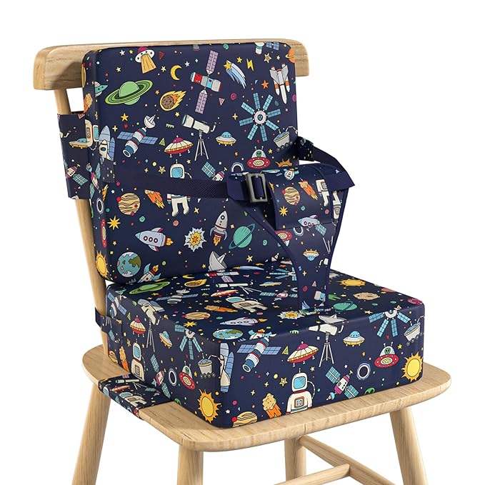 Booster Seat for Kitchen Chair with Backrest & 4 Adjustable Straps, Portable TPU Waterproof & Anti-Scratch Toddler Booster Seat for Dining Table, Non-Slip & Removable Booster SEat for Table