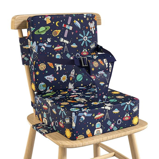 Booster Seat for Kitchen Chair with Backrest & 4 Adjustable Straps, Portable TPU Waterproof & Anti-Scratch Toddler Booster Seat for Dining Table, Non-Slip & Removable Booster SEat for Table
