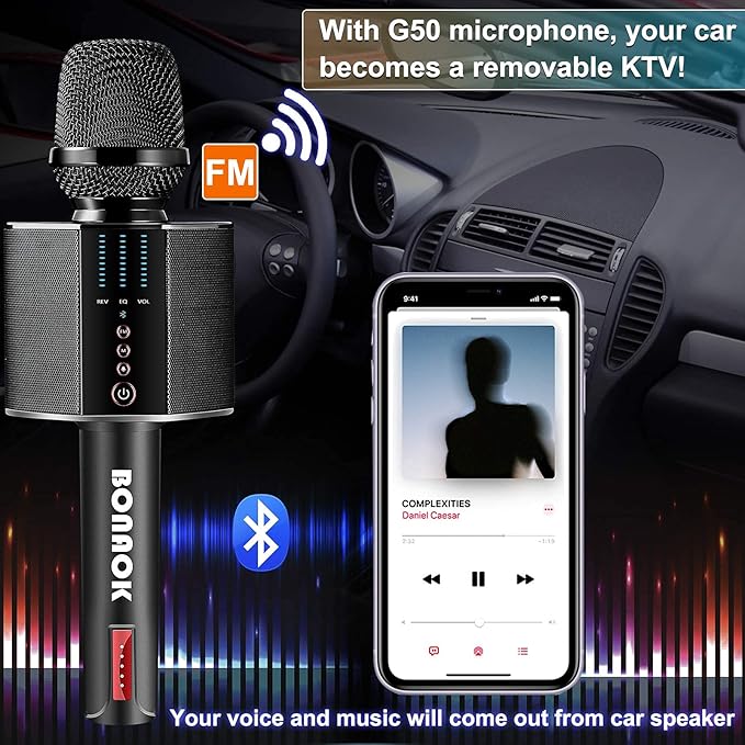 BONAOK Karaoke Microphone, Portable Wireless Bluetooth Karaoke Mic for Adults&Kids Car Home Outdoor Party, Karaoke Machine for PC/All Smartphone G50 Black 2025