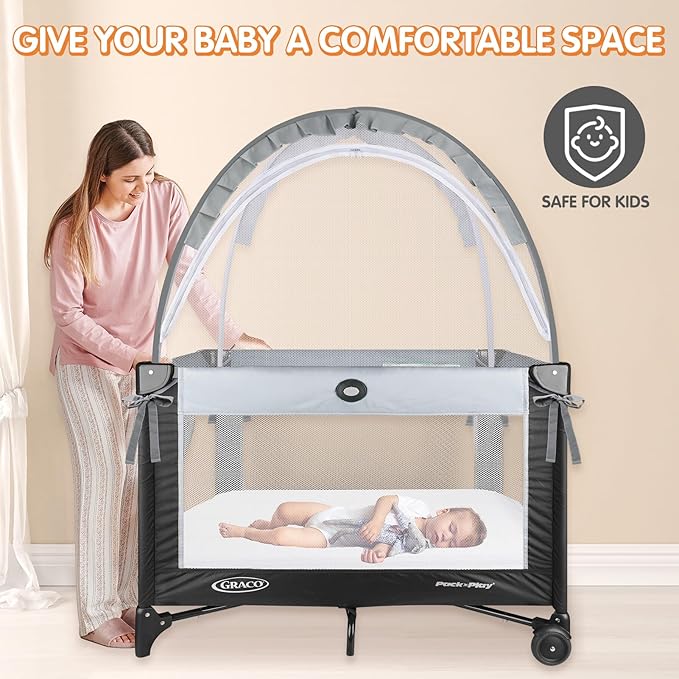 Pack N Play Tent - Mini Crib Tent to Keep Baby from Climbing Out - Crib Net to Keep Baby in - Pop Up Breathable Cribs Cover - Canopy with Upgrade Strong Mesh and Durable Zipper (Gray, Small)