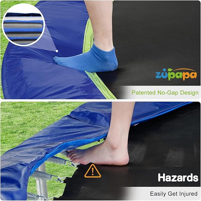 Zupapa Trampolines No-Gap Design 1500 LBS Weight Capacity 16 15 14 12 10 8FT for Kids Children with Safety Enclosure Net Outdoor Backyards Large Recreational Trampoline