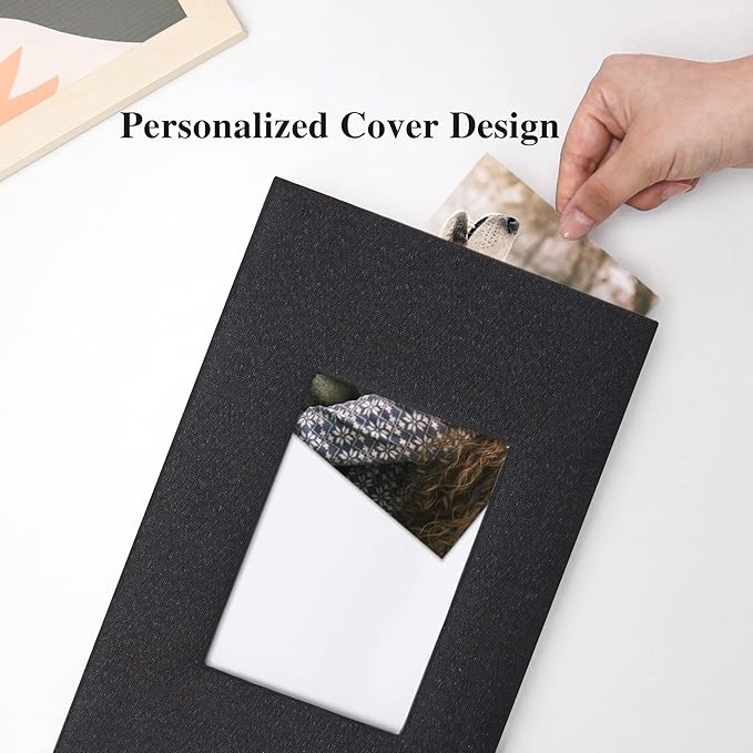 Vienrose Linen Photo Album 300 Pockets for 4x6 Photos Fabric Cover Photo Books Slip-in Picture Albums Wedding Baby Black