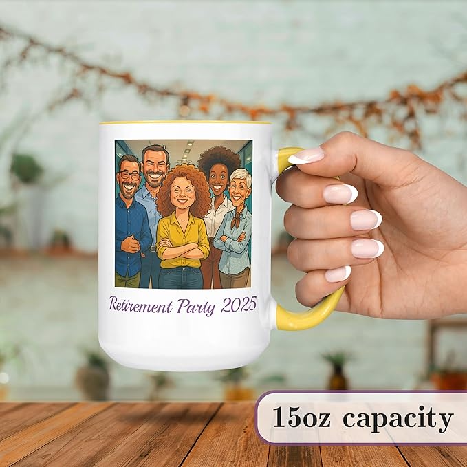 Personalized Coffee Mug, Custom Photo Caricature Gift, Funny Customized Coffee Gift for Men & Women, Custom Mugs with Pictures, Yellow 15oz Customized Ceramic Tea Cup