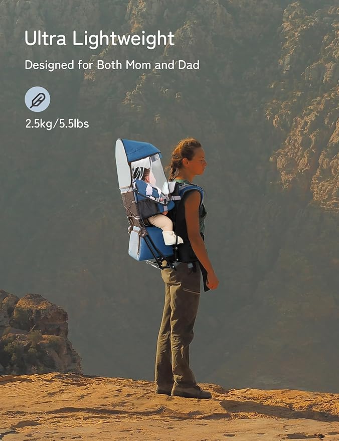 besrey Baby Backpack Carrier, Toddler Hiking Backpack with Safety 3-Height Seat, Adjustable Straps&Waist Belt, Foldable Frame Lightweight Large Capacity Child Carrier for Hiking (Klevin Blue)