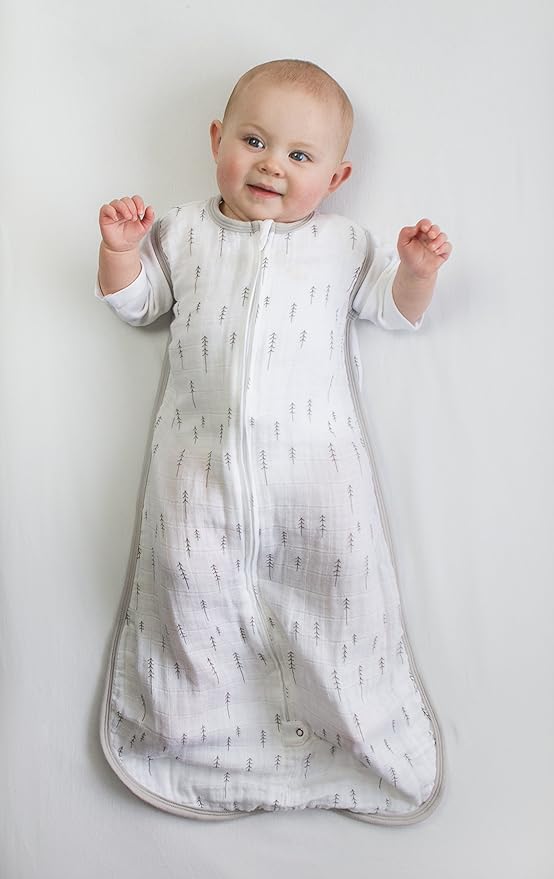 Amazing Baby Cotton Muslin Sleeping Sack, For Baby Boy or Girl, Wearable Blanket with 2-way Zipper, Trees, Sterling, Small (0-6 Month)