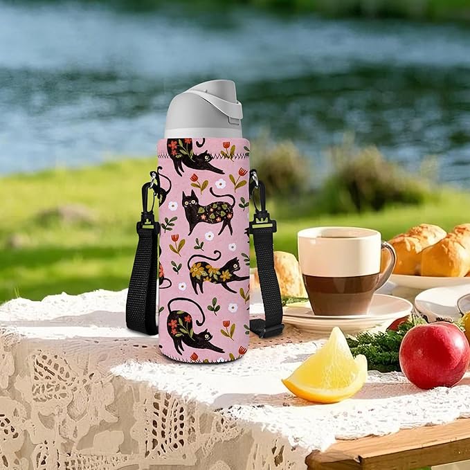 RICHEN Neoprene Water Bottle Carrier Bag with Adjustable Shoulder Strap,Insulated Water Bottle Cover for Stainless Steel/Glass/Plastic Bottles