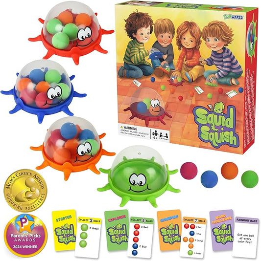 Funwares Colorful Squid Squish: Fast-Paced Floor Game for Kids, Interactive Learning, Hand-Eye Coordination, Counting and Color Game, Active Play, 2-4 Players, Ages 4-8