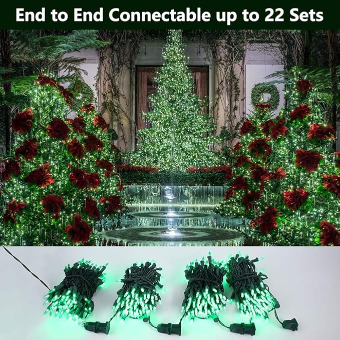 Brizled Green Christmas Lights, 33ft 100 LED Christmas String Lights, 120V UL Certified Plugin Xmas Tree Light Connectable Waterproof Mini Xmas Light for Home Tree Halloween Indoor Outdoor Decorations