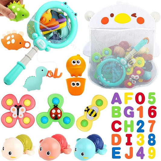Baby Bath Toys for Toddlers 1-3, Kid Bathtub Toy with 36 Foam Bath Letter & Number, Fishing Games with Fish Net, Water Pool Toy with Storage Bag, Shower Toy Gift for Boy Girl Infant 1 2 3 4 5 6