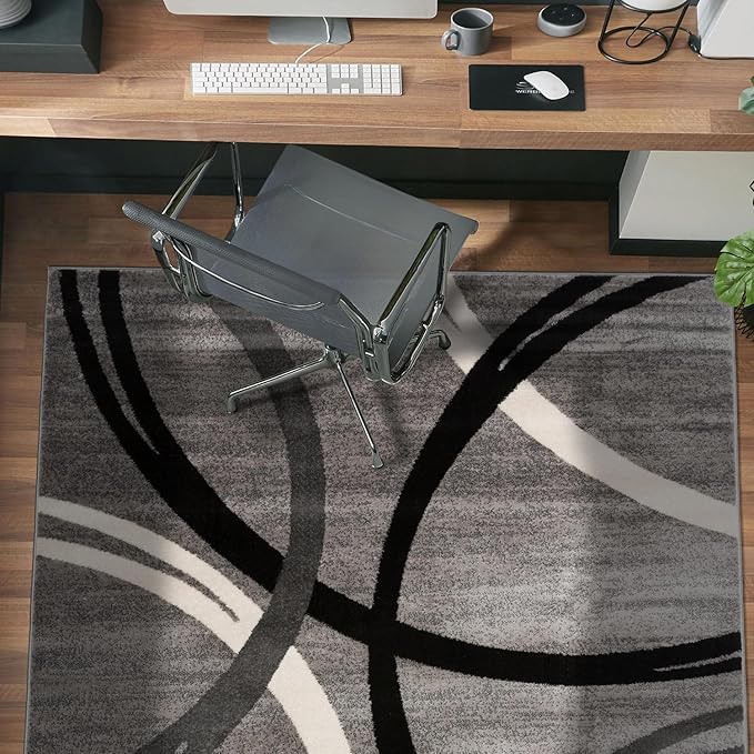 Rugshop Modern Wavy Circles Design Area Rug 4' x 6' Gray