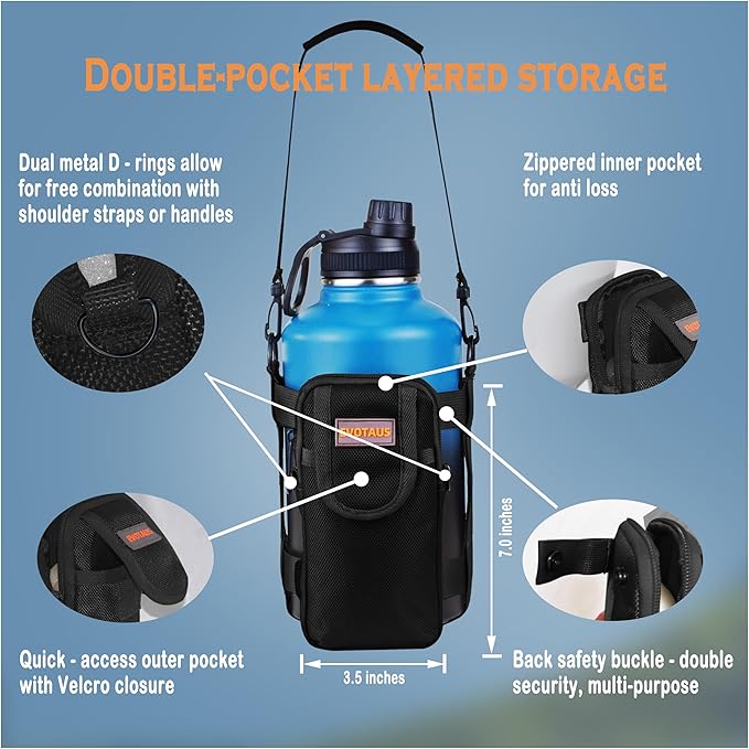 Water Bottle Holder with Strap, Shoulder & Hand Bottle Holder with Phone Pocket – Fits 32-64 oz Sports Bottles & 20-40 oz Insulated Bottles – Durable Sling Bag for Walking, Hiking, Gym
