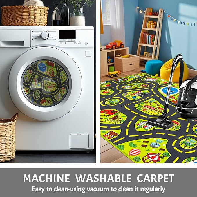 Kids Car Rug Play Mat (2.6x5 Feet) x2pcs, City Road Track Rug for Kids Race Car Track Carpet & Educational