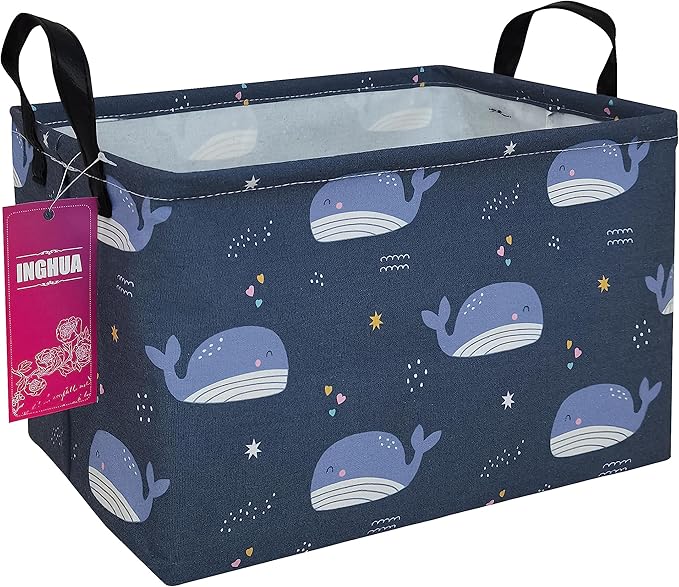Rectangular Storage Basket Fabric Organizer Bin for Toys,Books,Clothes,Gifts,Pets-Perfect for Home,Office,Nursery,Dorm,Shelf(Rec-Blue Whale )