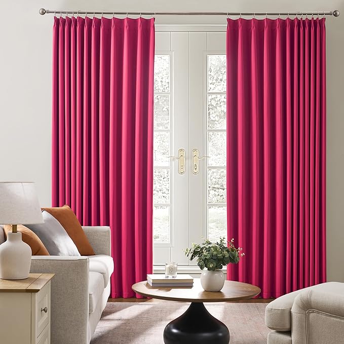 KEQIAOSUOCAI Pinch Pleated Hot Pink Blackout Curtains 63 Inches Long, Sound & Light Reducing Room Darkening Drape for Girl's Bedroom(Hot Pink, 2 Panels, W40 x L63)