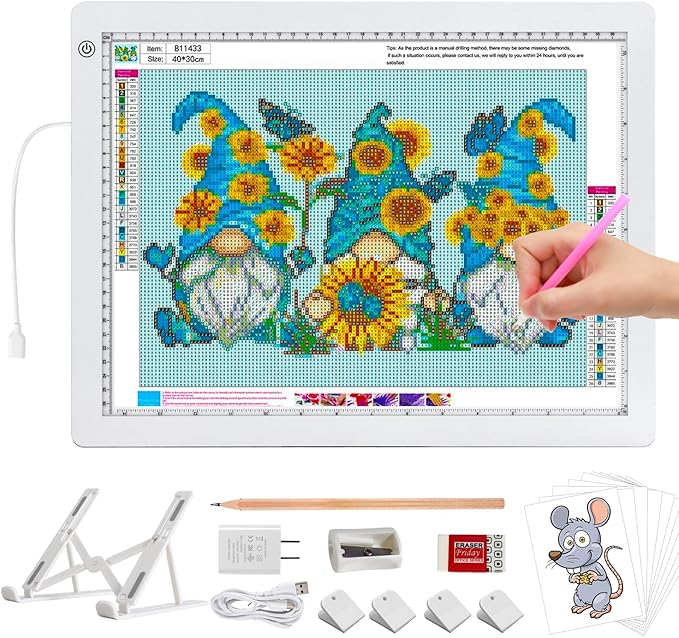 A3 LED Light Box for Tracing, elice Artist Drawing Lightbox Light Table Light Pad Light Copy Board, Up to 8000 Lux Super Bright Lightpad for Cricut Weeding Vinyl, Diamond Painting, Sketching (White)