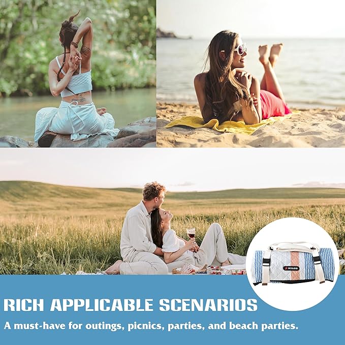 Waterproof Picnic Mat, Outdoor Camping Oversized Field Blanket. Portable Thickened Camping Blanket, Suitable for Beach, Camping, Music Festival, Party, Outdoor Adventure. (Yellow&Blue&White, 80”x60”)