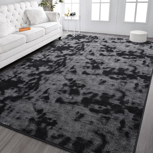 Kimicole 4x6 Washable Area Rugs for Bedroom Living Room, Low Pile Ulta-Thin Solid Color Rug, Non-Slip Soft Fluffy Carpet for Nursery Kids Room Dorm Room Home Decor (Dark Grey)