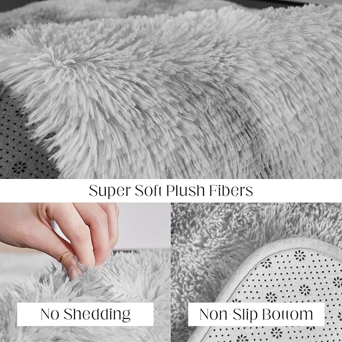 Ultra Soft Area Rugs for Living Room, 5x7 Tie-Dyed Light Grey Fluffy Plush Rugs for Bedroom, Non-Slip Floor Carpet for Nursery, Bedside, Playroom, Corridor, Indoor Decor