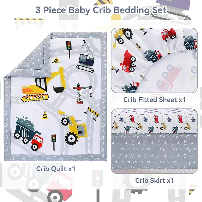 Viviland 3 Pieces Baby Bedding Set for Boy Girls, Baby Bedding Set for Newborn, Infant & Toddler - CAR