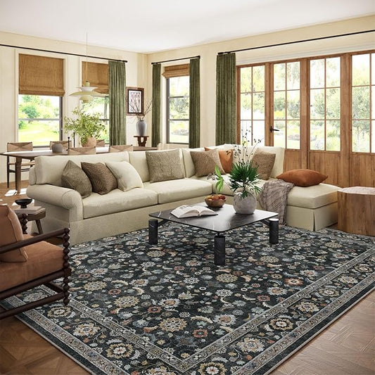 Washable Area Rugs for Living Room: 8x10 Bedroom Rug Vintage Boho Area Rug Stain Resistant Non Slip Low Pile Lightweight Soft Carpets for Living Room Dining Room Kitchen Nursery Kids Room Farmhouse