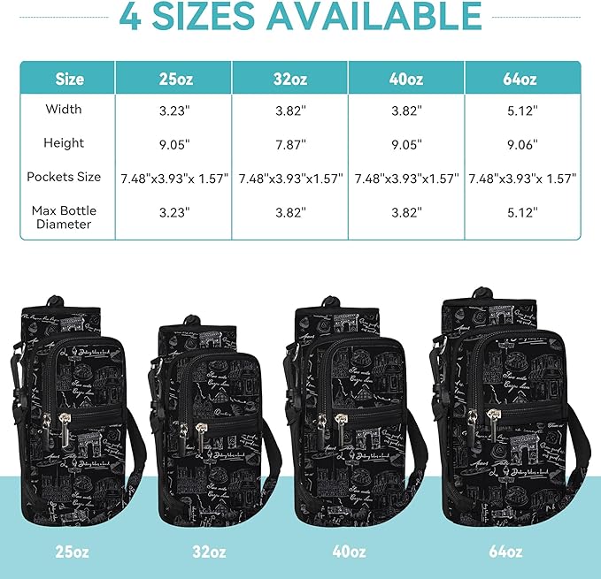 icolor Water Bottle Carrier Bag with Strap 25/32/40 oz Crossbody Bottle Holder with Phone Pocket Sling Sleeve Insulated Neoprene Water Bottle Pouch for Walking Travelling