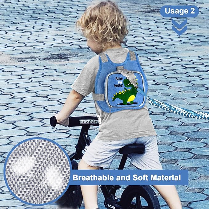 Toddler Harness Leash+ Anti Lost Wrist Link, Accmor Cute Dinosaur Kids Harness with Leash, Foldable Child Leash Baby Walking Wristband Assistant Strap Belt for Parent Boys Outdoor Activity