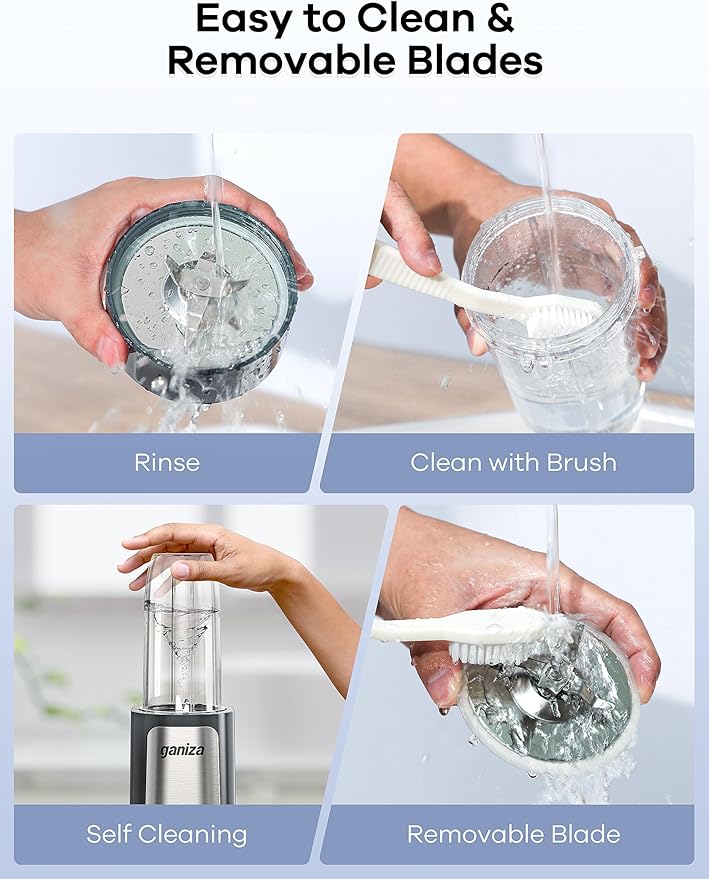 Ganiza Smoothie Blenders, 14Pcs Personal Blender for Shakes and Smoothies for Kitchen with 3 Portable Blender Cups (1x24oz & 2X17oz), Single Serve Smoothies Maker for Juices, Nutritious Recipe Grey