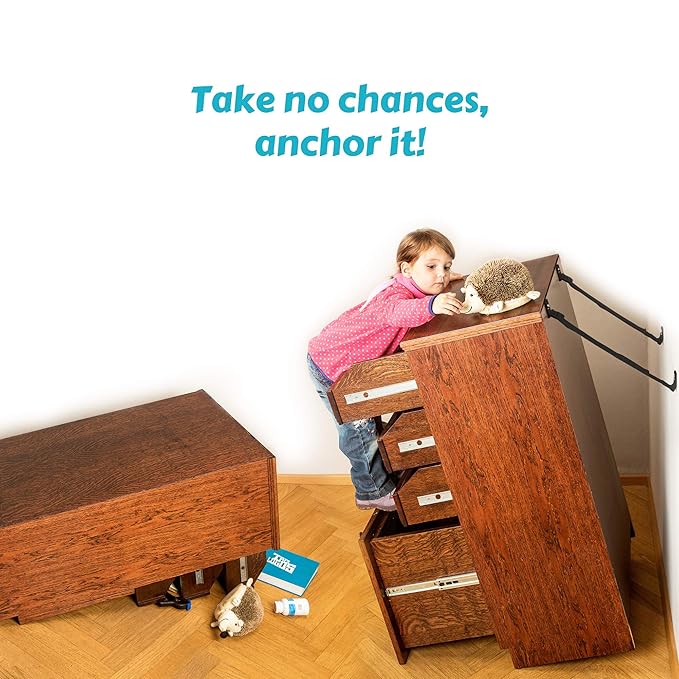 Boxiki kids Furniture Straps - Anti Tip Strap for Baby Proofing & Child Safety - 8 Pack of Adjustable Wall Straps and TV Straps - Fixings to Anchor Shelves & Cabinets(Black)