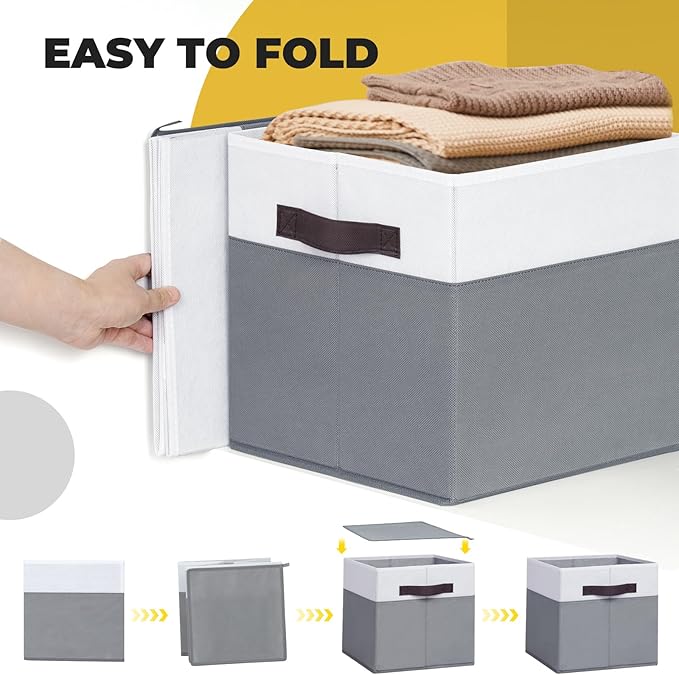 Criusia Fabric Storage Cubes - 11 Inch Collapsible Storage Bins 4 Pack - Clothes Organizer Bins for Closet, Shelves, Cube Organizer/Home Organization and Storage Baskets for Organizing Toys Blanket