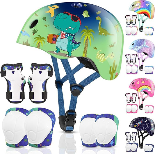 Vvinca Kids Toddlers Bike Helmet Adjustable for Ages 3-5-8 Years, Knee Pads and Elbow Pads Set Wrist Guard Sports Protective Gear Set for Roller Skate Bicycle Skateboard Scooter Girl Boy Birthday Gift