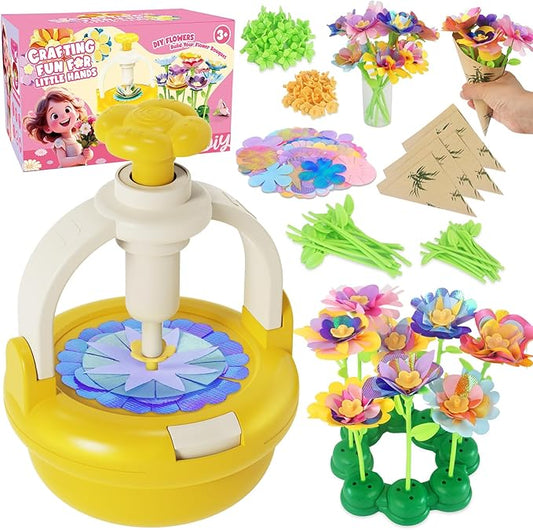 Fabric Flower Bouquets Toys, DIY Flower Making Kit for Kids 4 5 6 7 8 9 10 11 12 Year Old Girl Birthday Christmas Gift, Art and Crafts Kit Flowers Toys for Girls 4-6 6-8 8-12 Year Old (YELLOW)