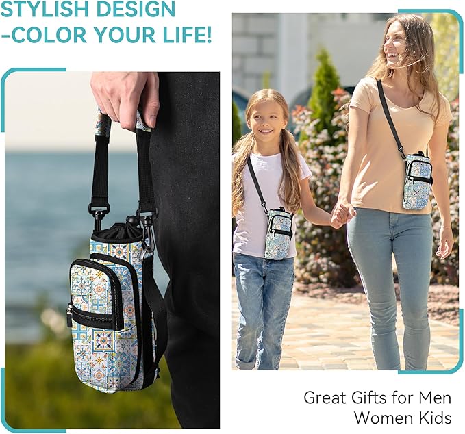 icolor Water Bottle Carrier Bag with Strap 25/32/40 oz Crossbody Bottle Holder with Phone Pocket Sling Sleeve Insulated Neoprene Water Bottle Pouch for Walking Travelling