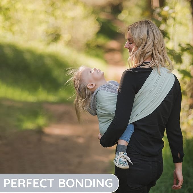 Baby Sling Carrier – Breathable 100% Cotton Wrap for Infant Support, Ring Sling Baby Carrier – Adjustable Muslin Fabric, Light Green Baby Carrier Newborn to Toddler – Soft Chest Hold for Travel