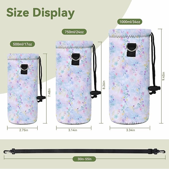 Neoprene Water Bottle Carrier Bag with Adjustable Shoulder Strap for Men Women Walking Hiking,Portable Insulated Holder Case for Stainless Steel/Glass/Plastic Bottles