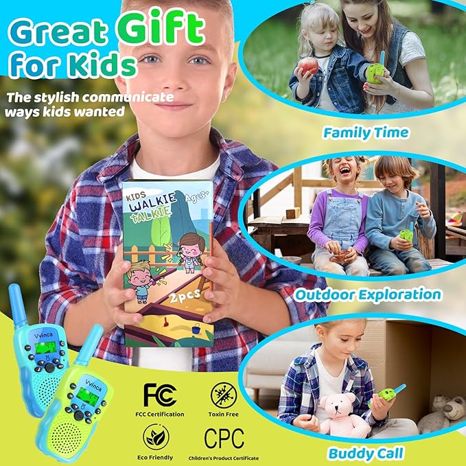 Vvinca Rechargeable Walkie Talkies for Kids 4 Pack, 5-7 Year Old Boy Toys Long Range 22 Channels 2 Way Kids Walkie Talkie with Flashlight for Camping Hiking Indoor Outdoor 3 4 5 6-12 Girl Boy Gift