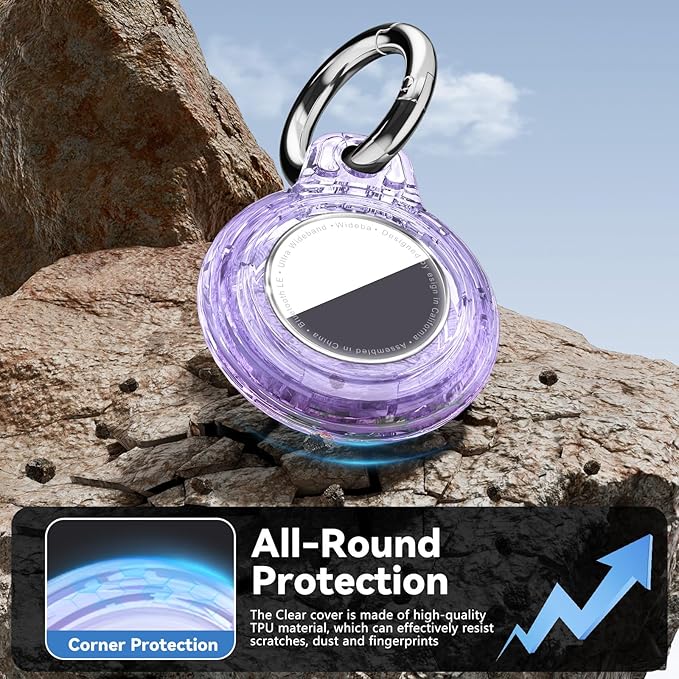 Upgrade Waterproof 4 Pack Airtags Holder with Apple Airtags Keychain, Hard PC Clear Air Tag Case, Anti-Scratch & Shock Air tag Holder, Men's Women's Keyrings & Keychains-Black+Red+Pink+Purple