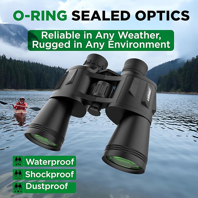 Binoculars with Smart Phone Bracket Adapter, Militar, 20x50, Adults, Bird Watching, High Power Waterproof with Low Light Night Vision for Hunting, Travel, Games, Carrying Case Strap.