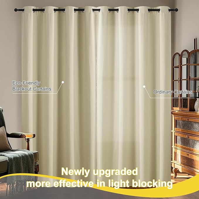 NICETOWN 100% Blackout Curtains for Bedroom Solid Thermal Insulated Grommet Room Darkening Curtains & Drapes Luxury Decor for Living Room Nursery, 52 x 84 Inch, Cream, 2 Panels