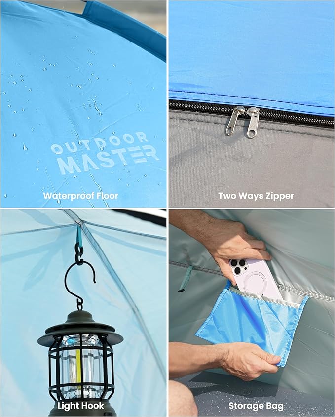 OutdoorMaster Beach Tent for 3/4 Person - Easy Setup Sun Shade Shelter, Portable Beach Shade Sun Canopy with UPF 50+ UV Protection, Removable Skylight Family Size