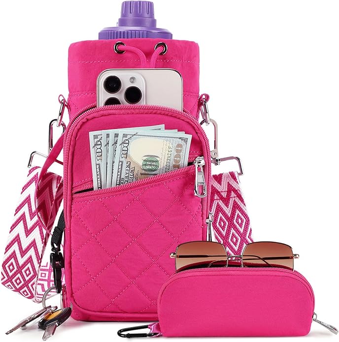 Water Bottle Carrier Bag with Strap, Water Bottle Holder Crossbody Bags for Women Men for Walking, Hiking,Cycling