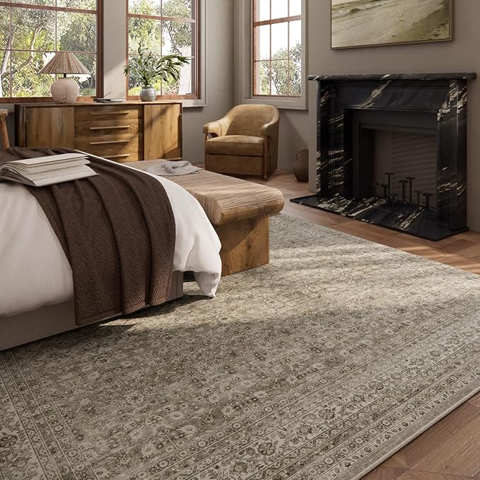 Washable Area Rugs for Living Room: 9x12 Bedroom Rug Vintage Large Rugs Stain Resistant Non Slip Low Pile Soft Lightweight Carpet for Kitchen Dining Room Farmhouse Nursery Kids Room