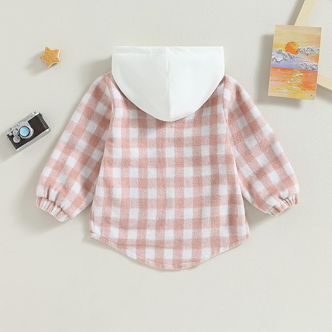 Douhoow Toddler Baby Plaid Jacket Baby Boy GIrl Flannel Hoodies Zip Up Hooded Fall Winter Outerwear Coat