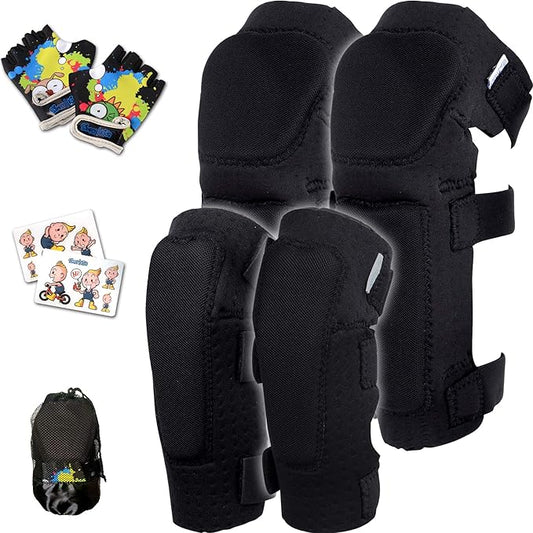 Soft-Style Kids Knee and Elbow Pads with Bike Gloves, Flexible Impact-Resistant Gear for Ages 2-11, Designed for Balance Bikes, Roller-Skating, and Skateboarding