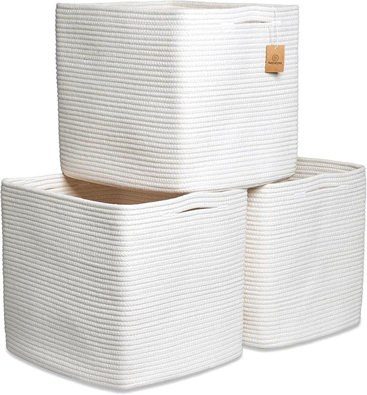 NaturalCozy 13x15x13 Kallax Storage Cubes, 3 Pack | Cotton Rope Cube Storage Bins Woven Baskets for Organizing | Kallax Insert Baskets for Shelves Organizer, Kids Toy, Pantry, Closet, Baby Nursery