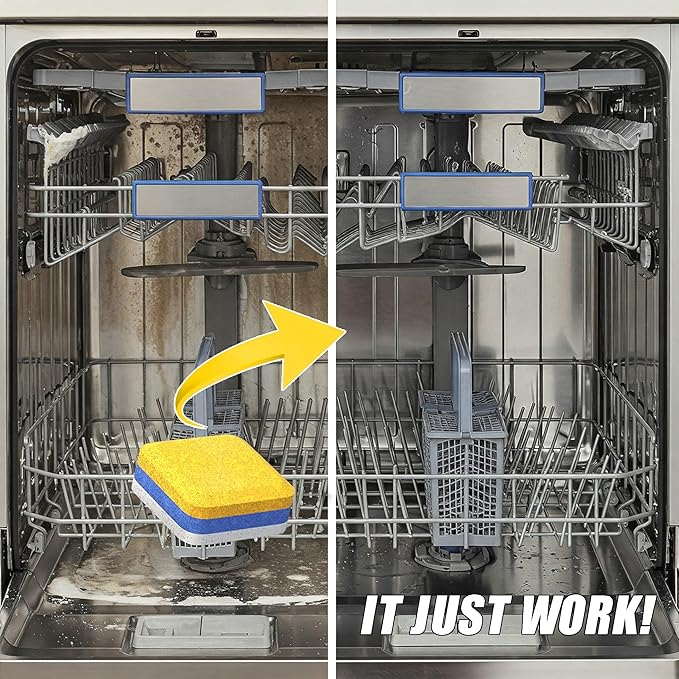 Dishwasher Cleaner Deodorizer Descaler Tablets - 56 Tabs - 1 Plus Year Supply - Extra Scented Deep Cleaning Sanitizer Pods - Remove Hard Water - Contain Citric Acid Heavy Duty Septic Safe - Lemon