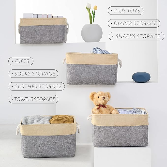 TcaFmac Cube Storage Bin, Storage Baskets for Organizing [4 Pack] Closet Organizers and Storage with Handles(Gold&Grey,15.7" L×11.8" W×8.2" H)