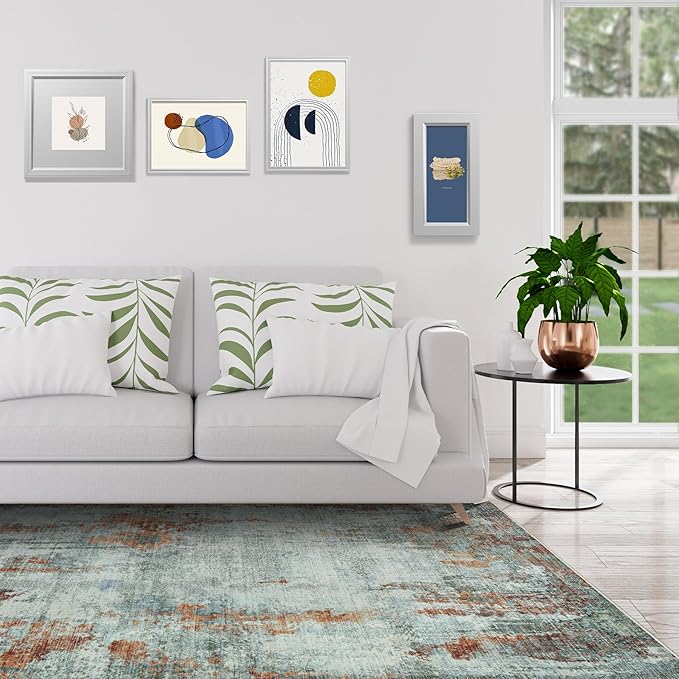 10x14 Area Rugs Large Living Room Rug Washable: Modern Abstract Rug Indoor Modern Carpet Non Slip for Dining Room Bedroom Nursery Home Office Red Brown